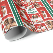 Merry Christmas Photo Collage 2025 Green Script ラッピングペーパー (ロールコーナー)