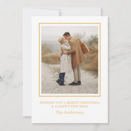 Merry Christmas Photo Collage Gold Holiday Card 招待状