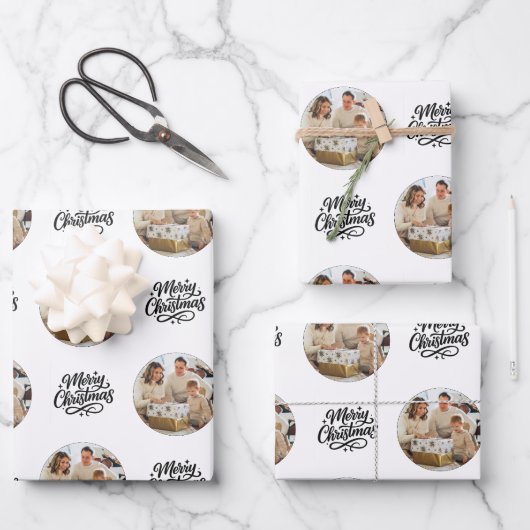 Merry Christmas Photo Collage Personalized  ラッピングペーパーシート (正面)