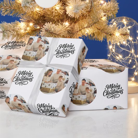 Merry Christmas Photo Collage Personalized ラッピングペーパー (クリスマス)