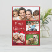 Merry Christmas Photo Collage Red シーズンカード (スタンド正面)