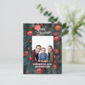 Merry Christmas photo greeting red ornaments  シーズンポストカード (スタンド正面)