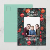 Merry Christmas photo greeting red ornaments  シーズンポストカード (正面/裏面)