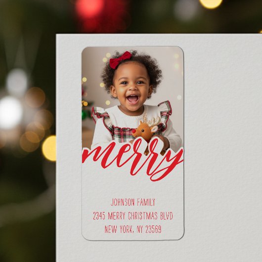 Merry Christmas Photo Holiday Address ラベル