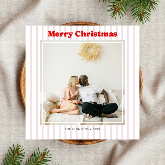 Merry Christmas Photo Red Striped シーズンカード