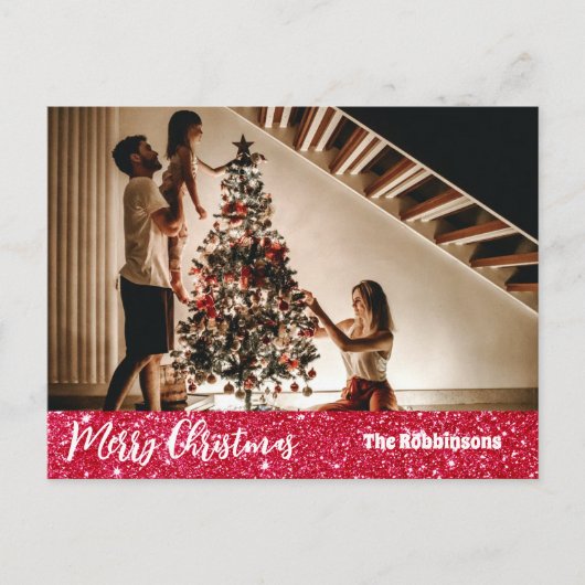 Merry Christmas Photo template Greeting Holiday ポストカード (正面)