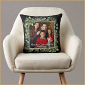 Merry Christmas Photo Wreath Botanical クッション