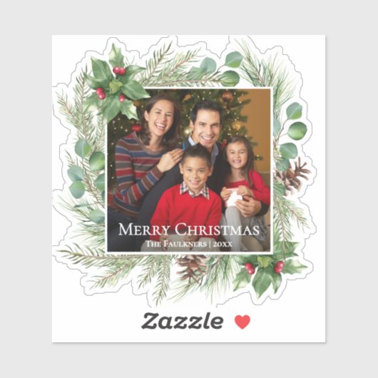 Merry Christmas Photo Wreath Botanical シール (シート)