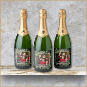 Merry Christmas Photo Wreath Botanical スパークリングワインラベル