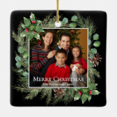 Merry Christmas Photo Wreath Botanical セラミックオーナメント (裏面)
