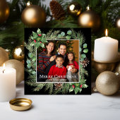 Merry Christmas Photo Wreath Botanical Square Card