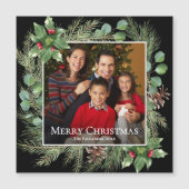 Merry Christmas Photo Wreath Magnetic Card (正面)