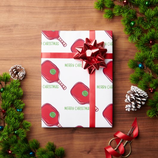 Merry Christmas Pickleball Red Paddle & Green Ball ラッピングペーパー (クリスマスギフト)