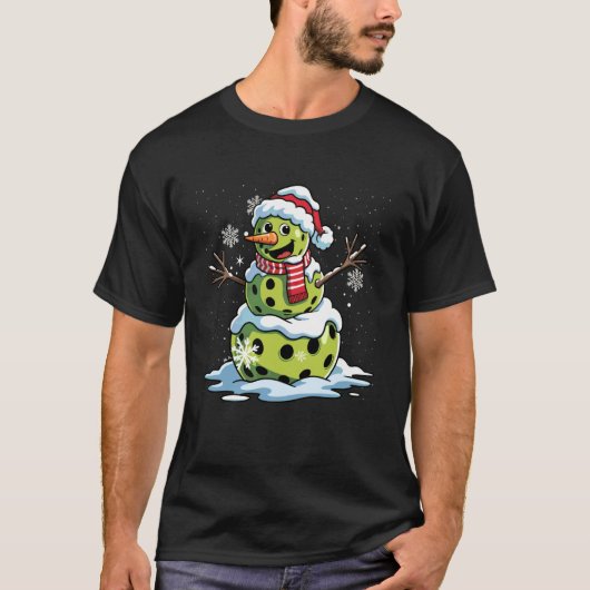 Merry Christmas Pickleball Snowman Santa Hat Xmas  Tシャツ (正面)