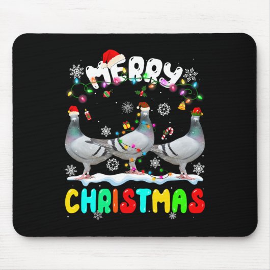 Merry Christmas Pigeon Lover Santa Hat Xmas Lights マウスパッド (正面)