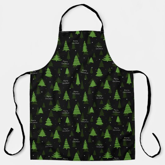 Merry Christmas Pine Tree Forest Black Xmas エプロン (正面)