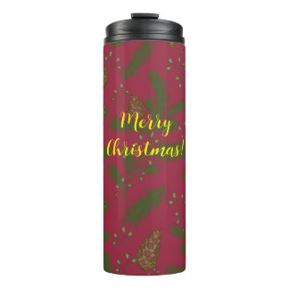 Merry Christmas Pinecones & Sprigs Thermal Tumbler タンブラー