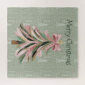 Merry Christmas Pink and Green Brushstroke Puzzle ジグソーパズル (横)