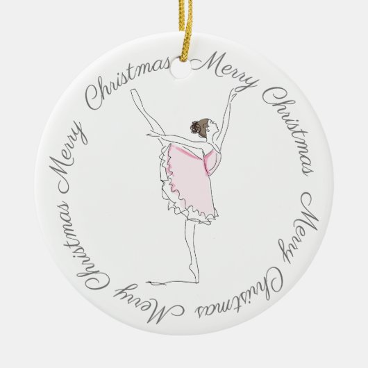 Merry Christmas Pink Ballerina Ornament セラミックオーナメント (正面)