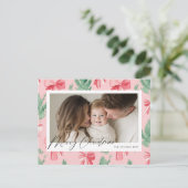 Merry Christmas pink bows and green sprig シーズンポストカード (スタンド正面)