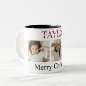 Merry Christmas Pink Mug – Own Photo And Name ツートーンマグカップ (正面左)