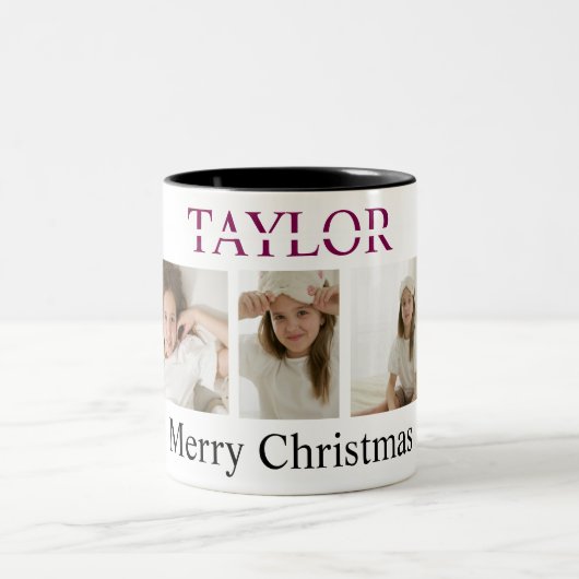 Merry Christmas Pink Mug – Own Photo And Name ツートーンマグカップ (中央)