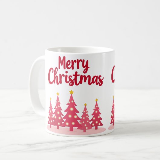 Merry Christmas Pink Trees Festive Mug コーヒーマグカップ (正面左)