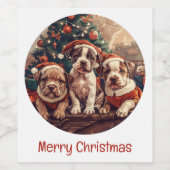 Merry Christmas Pit Bull Puppy Dogs ワインラベル (シングルラベル)