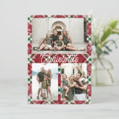 Merry Christmas Plaid 3 Photo Collage シーズンカード (スタンド正面)