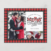 MERRY Christmas Plaid Budget 3-Photo Holiday Card (正面)