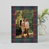 Merry Christmas Plaid Foil Family Photo Holiday 箔招待状 (立ち正面)