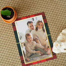 Merry Christmas Plaid Foil Photo Collage Christmas 箔シーズンカード