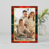 Merry Christmas Plaid Foil Photo Collage Christmas 箔シーズンカード (立ち正面)