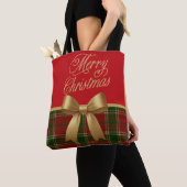 Merry Christmas Plaid Gift Tote Bag トートバッグ (クローズアップ)