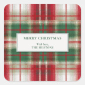 Merry Christmas Plaid Holiday スクエアシール (正面)