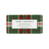 Merry Christmas Plaid Holiday Return Address Label ラベル (正面)