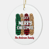 Merry Christmas Plaid & Leopard Print Family Name  セラミックオーナメント (左)