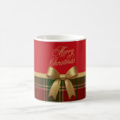 Merry Christmas Plaid Mug with Gold Bow コーヒーマグカップ (中央)