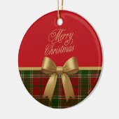Merry Christmas Plaid Ornament with Gold Bow セラミックオーナメント (左)