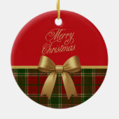 Merry Christmas Plaid Ornament with Gold Bow セラミックオーナメント (裏面)