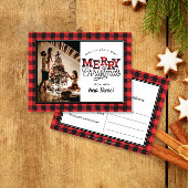 MERRY Christmas Plaid Photo Moving Announcement ポストカード