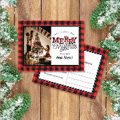 MERRY Christmas Plaid Photo Moving Announcement ポストカード