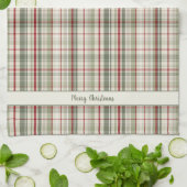 Merry Christmas Plaid - rustic green red ivory キッチンタオル (折り畳み)