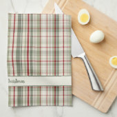 Merry Christmas Plaid - rustic green red ivory キッチンタオル (四つ折り)