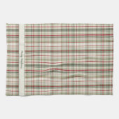 Merry Christmas Plaid - rustic green red ivory キッチンタオル (横)