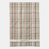 Merry Christmas Plaid - rustic green red ivory キッチンタオル (縦)