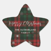 Merry Christmas Plaid Rustic Script Custom 星シール (正面)