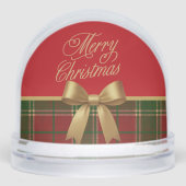 Merry Christmas Plaid Snow Globe with Gold Bow (正面)
