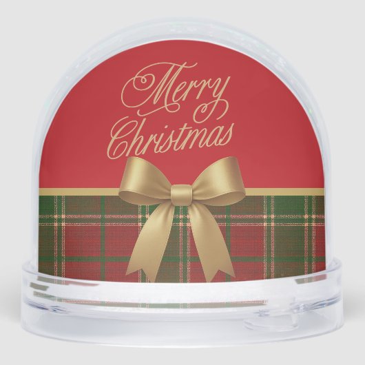 Merry Christmas Plaid Snow Globe with Gold Bow (裏面)