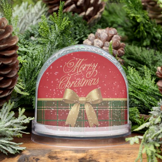 Merry Christmas Plaid Snow Globe with Gold Bow (冬)